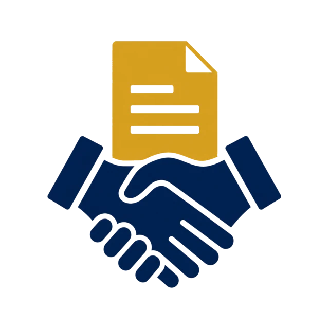 Professional documents connected by a bridge, calculator, and handshake for CPA collaboration