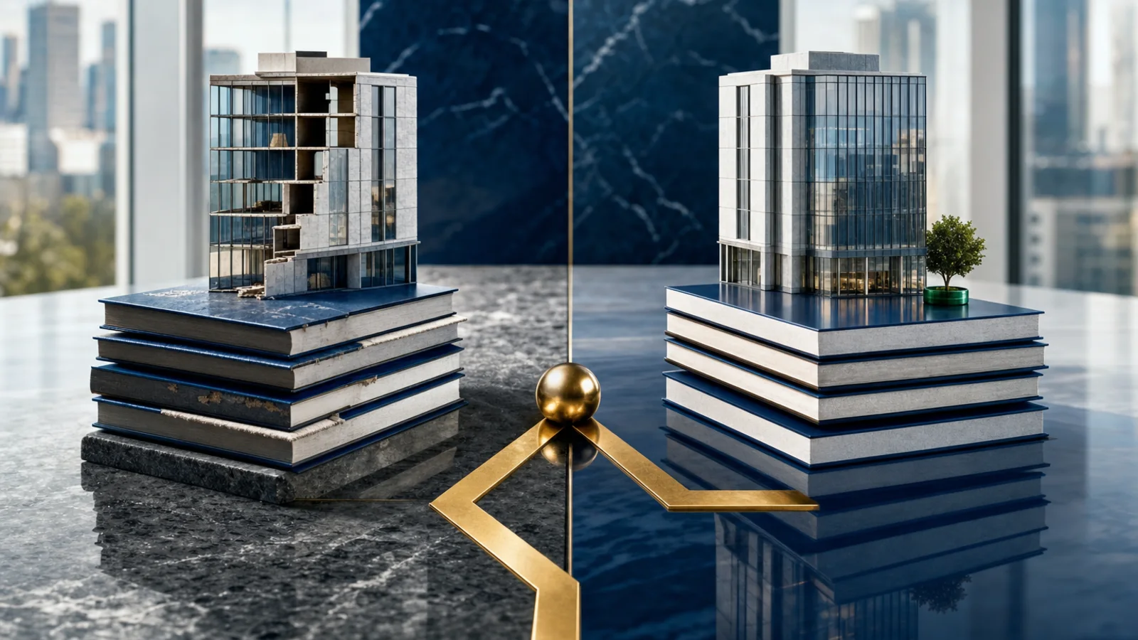 Two commercial property models comparing partial and full basis-adjustment planning routes